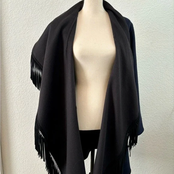 Sofia Cashmere navy and black fringe trim coat - Picture 9 of 11